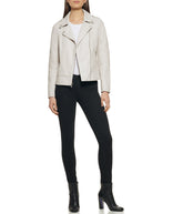 Faux Leather Asymmetrical Moto Jacket Stone